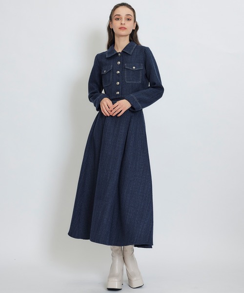 REDYAZEL(レディアゼル)の「ダブルステッチツイードブラウス×フレアロングスカートセットアップ(セットアップ・レディース・ネイビー/ベージュ/チャコールグレー/オフホワイト・FREE)」の19枚目の写真