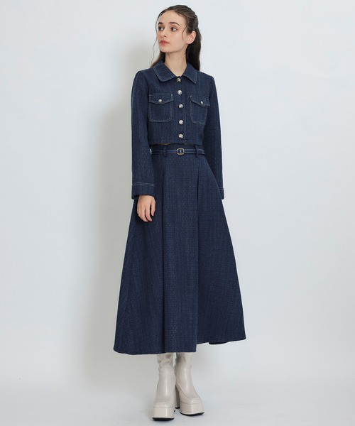 REDYAZEL(レディアゼル)の「ダブルステッチツイードブラウス×フレアロングスカートセットアップ(セットアップ・レディース・ネイビー/ベージュ/チャコールグレー/オフホワイト・FREE)」の20枚目の写真