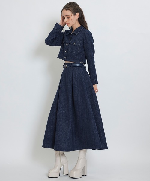 REDYAZEL(レディアゼル)の「ダブルステッチツイードブラウス×フレアロングスカートセットアップ(セットアップ・レディース・ネイビー/ベージュ/チャコールグレー/オフホワイト・FREE)」の21枚目の写真