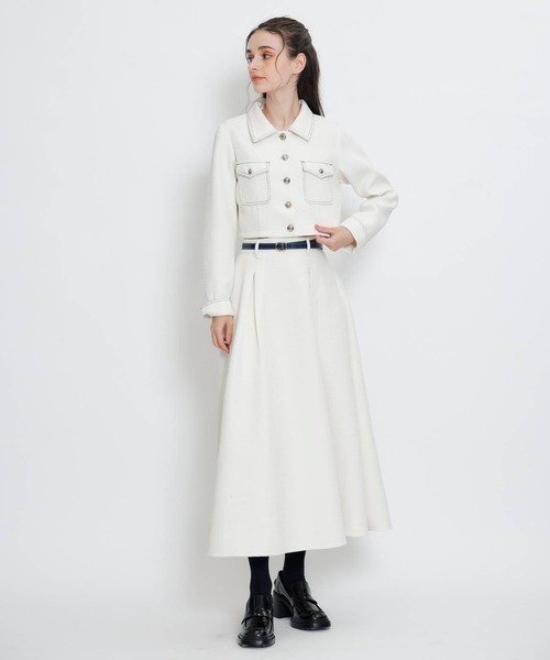 REDYAZEL(レディアゼル)の「ダブルステッチツイードブラウス×フレアロングスカートセットアップ(セットアップ・レディース・ネイビー/ベージュ/チャコールグレー/オフホワイト・FREE)」の6枚目の写真