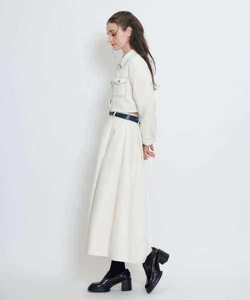 REDYAZEL(レディアゼル)の「ダブルステッチツイードブラウス×フレアロングスカートセットアップ(セットアップ・レディース・ネイビー/ベージュ/チャコールグレー/オフホワイト・FREE)」の7枚目の写真