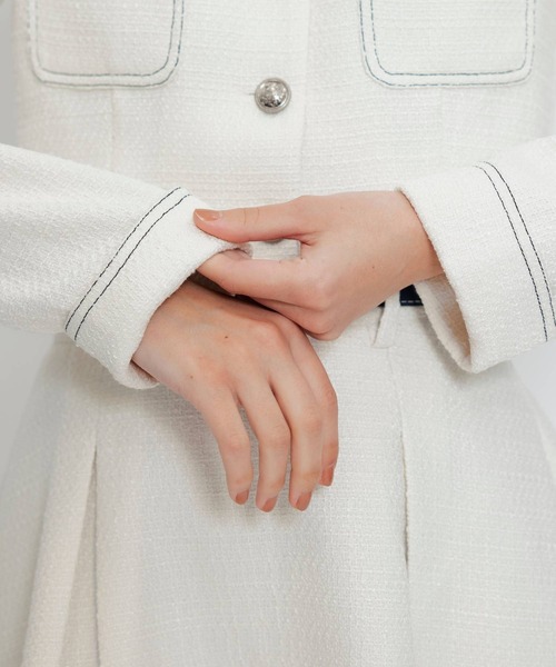 REDYAZEL(レディアゼル)の「ダブルステッチツイードブラウス×フレアロングスカートセットアップ(セットアップ・レディース・ネイビー/ベージュ/チャコールグレー/オフホワイト・FREE)」の10枚目の写真