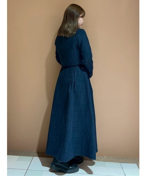 REDYAZEL(レディアゼル)の「ダブルステッチツイードブラウス×フレアロングスカートセットアップ(セットアップ・レディース・ネイビー/ベージュ/チャコールグレー/オフホワイト・FREE)」の15枚目の写真