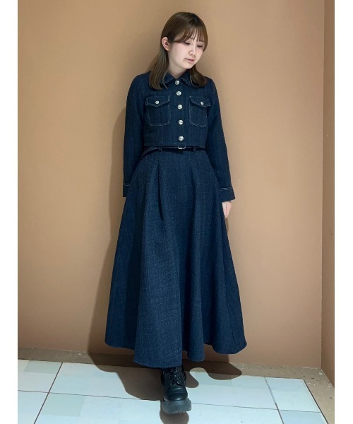 REDYAZEL(レディアゼル)の「ダブルステッチツイードブラウス×フレアロングスカートセットアップ(セットアップ・レディース・ネイビー/ベージュ/チャコールグレー/オフホワイト・FREE)」の14枚目の写真