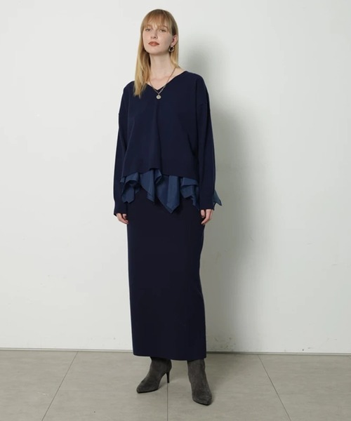 CADUNE（カデュネ）の「総針タイトスカート（スカート・レディース・ネイビー/ホワイト/ピンクベージュ・36/38）」の3枚目の写真