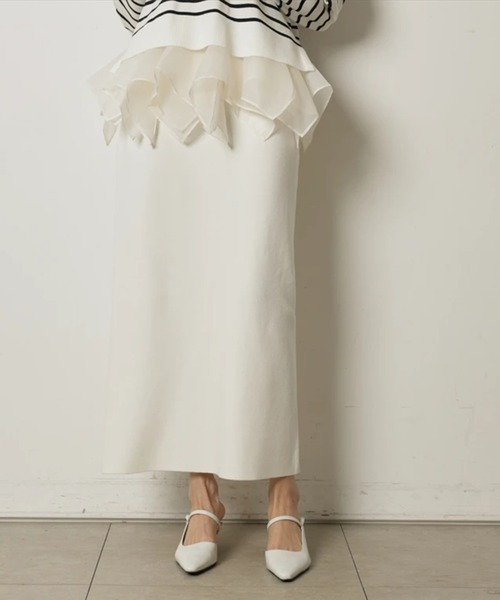 CADUNE（カデュネ）の「総針タイトスカート（スカート・レディース・ネイビー/ホワイト/ピンクベージュ・36/38）」の2枚目の写真