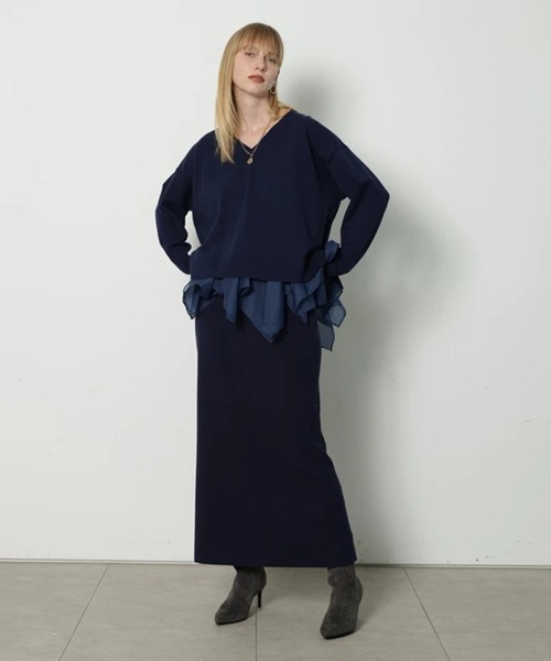 CADUNE（カデュネ）の「総針タイトスカート（スカート・レディース・ネイビー/ホワイト/ピンクベージュ・36/38）」の6枚目の写真