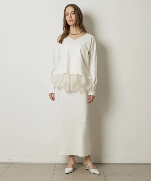 CADUNE（カデュネ）の「総針タイトスカート（スカート・レディース・ネイビー/ホワイト/ピンクベージュ・36/38）」の12枚目の写真