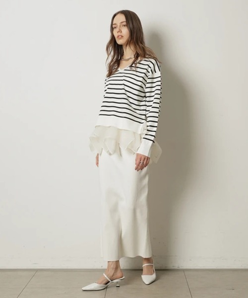 CADUNE（カデュネ）の「総針タイトスカート（スカート・レディース・ネイビー/ホワイト/ピンクベージュ・36/38）」の14枚目の写真