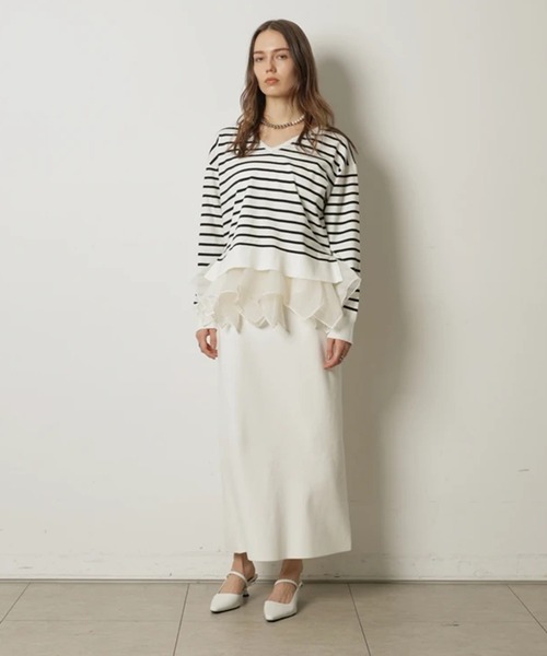 CADUNE（カデュネ）の「総針タイトスカート（スカート・レディース・ネイビー/ホワイト/ピンクベージュ・36/38）」の15枚目の写真