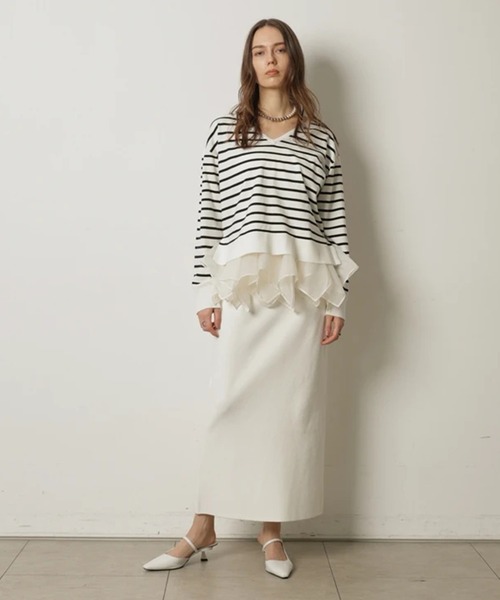 CADUNE（カデュネ）の「総針タイトスカート（スカート・レディース・ネイビー/ホワイト/ピンクベージュ・36/38）」の16枚目の写真