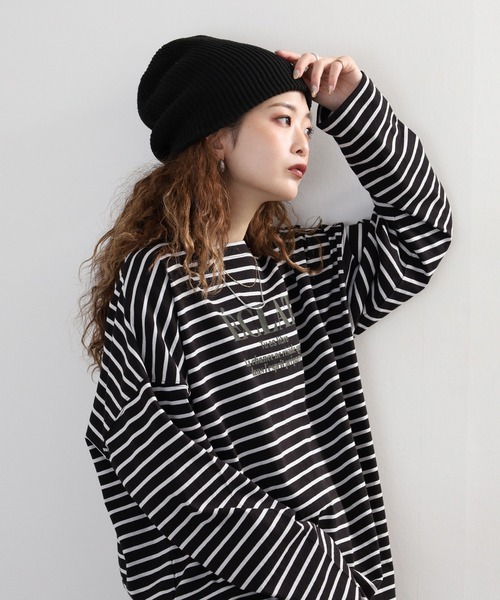 Arinomama(アリノママ)の「Arinomama フロッキーPTチュニックボーダーロンT(Tシャツ/カットソー・レディース・ピンク系その他/ホワイト×ブラウン/ホワイト×ネイビー/ブラック×グレー・FREE)」の3枚目の写真