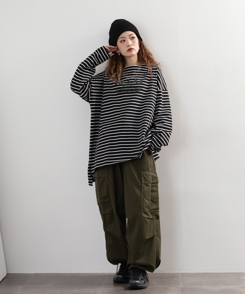 Arinomama(アリノママ)の「Arinomama フロッキーPTチュニックボーダーロンT(Tシャツ/カットソー・レディース・ピンク系その他/ホワイト×ブラウン/ホワイト×ネイビー/ブラック×グレー・FREE)」の8枚目の写真