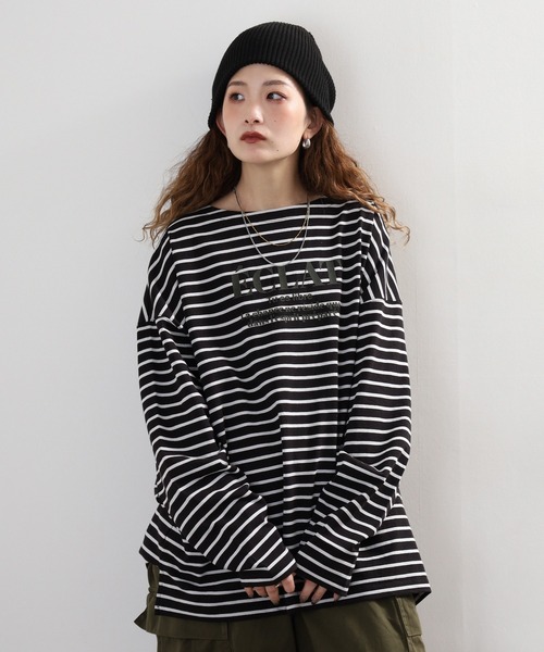 Arinomama(アリノママ)の「Arinomama フロッキーPTチュニックボーダーロンT(Tシャツ/カットソー・レディース・ピンク系その他/ホワイト×ブラウン/ホワイト×ネイビー/ブラック×グレー・FREE)」の10枚目の写真