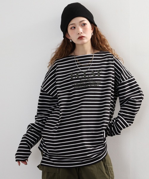 Arinomama(アリノママ)の「Arinomama フロッキーPTチュニックボーダーロンT(Tシャツ/カットソー・レディース・ピンク系その他/ホワイト×ブラウン/ホワイト×ネイビー/ブラック×グレー・FREE)」の11枚目の写真
