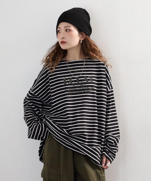 Arinomama(アリノママ)の「Arinomama フロッキーPTチュニックボーダーロンT(Tシャツ/カットソー・レディース・ピンク系その他/ホワイト×ブラウン/ホワイト×ネイビー/ブラック×グレー・FREE)」の12枚目の写真