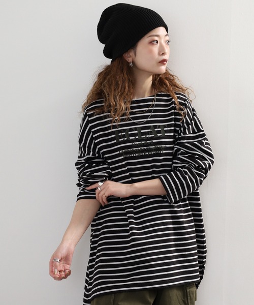 Arinomama(アリノママ)の「Arinomama フロッキーPTチュニックボーダーロンT(Tシャツ/カットソー・レディース・ピンク系その他/ホワイト×ブラウン/ホワイト×ネイビー/ブラック×グレー・FREE)」の6枚目の写真
