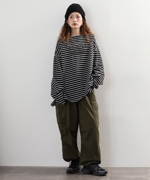 Arinomama(アリノママ)の「Arinomama フロッキーPTチュニックボーダーロンT(Tシャツ/カットソー・レディース・ピンク系その他/ホワイト×ブラウン/ホワイト×ネイビー/ブラック×グレー・FREE)」の7枚目の写真