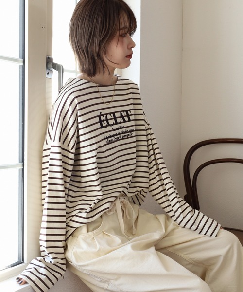 Arinomama(アリノママ)の「Arinomama フロッキーPTチュニックボーダーロンT(Tシャツ/カットソー・レディース・ピンク系その他/ホワイト×ブラウン/ホワイト×ネイビー/ブラック×グレー・FREE)」の13枚目の写真