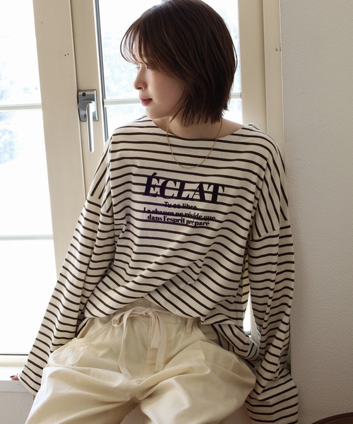 Arinomama(アリノママ)の「Arinomama フロッキーPTチュニックボーダーロンT(Tシャツ/カットソー・レディース・ピンク系その他/ホワイト×ブラウン/ホワイト×ネイビー/ブラック×グレー・FREE)」の14枚目の写真