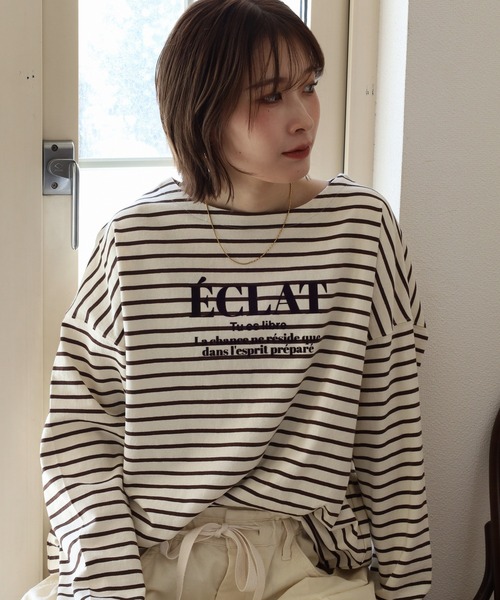 Arinomama(アリノママ)の「Arinomama フロッキーPTチュニックボーダーロンT(Tシャツ/カットソー・レディース・ピンク系その他/ホワイト×ブラウン/ホワイト×ネイビー/ブラック×グレー・FREE)」の15枚目の写真