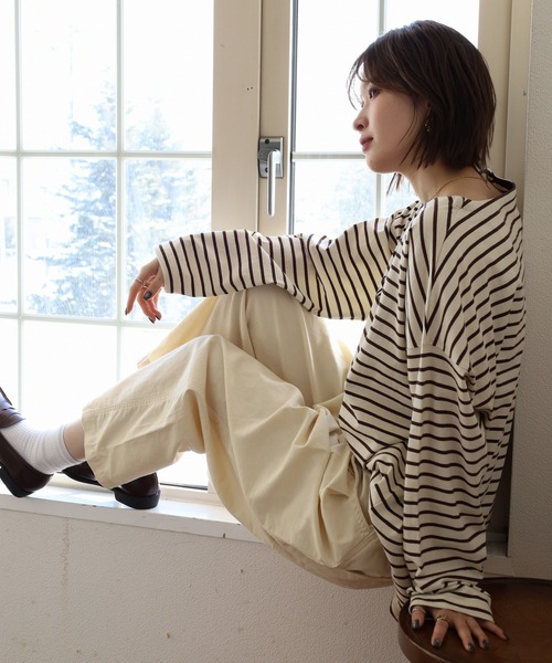Arinomama(アリノママ)の「Arinomama フロッキーPTチュニックボーダーロンT(Tシャツ/カットソー・レディース・ピンク系その他/ホワイト×ブラウン/ホワイト×ネイビー/ブラック×グレー・FREE)」の16枚目の写真