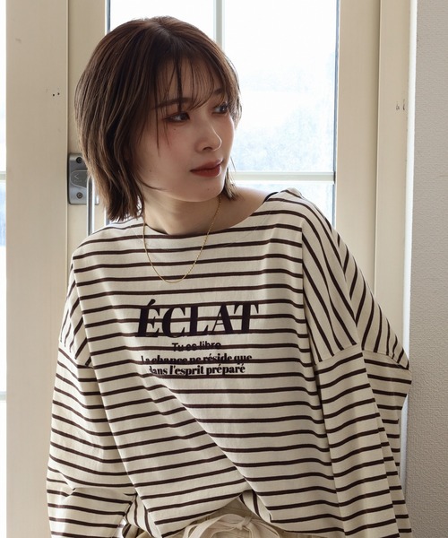 Arinomama(アリノママ)の「Arinomama フロッキーPTチュニックボーダーロンT(Tシャツ/カットソー・レディース・ピンク系その他/ホワイト×ブラウン/ホワイト×ネイビー/ブラック×グレー・FREE)」の17枚目の写真