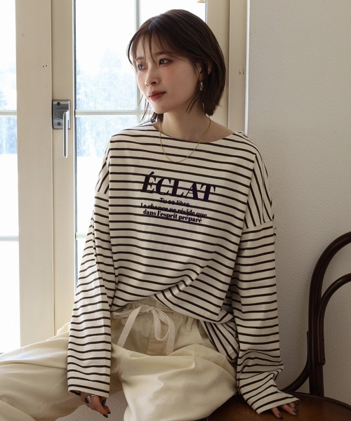 Arinomama(アリノママ)の「Arinomama フロッキーPTチュニックボーダーロンT(Tシャツ/カットソー・レディース・ピンク系その他/ホワイト×ブラウン/ホワイト×ネイビー/ブラック×グレー・FREE)」の18枚目の写真