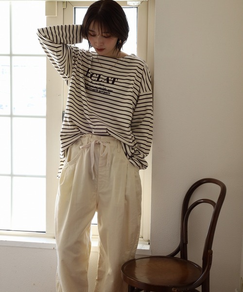 Arinomama(アリノママ)の「Arinomama フロッキーPTチュニックボーダーロンT(Tシャツ/カットソー・レディース・ピンク系その他/ホワイト×ブラウン/ホワイト×ネイビー/ブラック×グレー・FREE)」の19枚目の写真