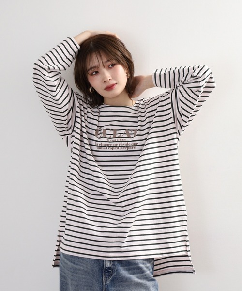 Arinomama(アリノママ)の「Arinomama フロッキーPTチュニックボーダーロンT(Tシャツ/カットソー・レディース・ピンク系その他/ホワイト×ブラウン/ホワイト×ネイビー/ブラック×グレー・FREE)」の21枚目の写真