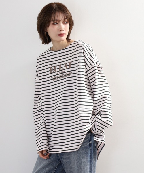 Arinomama(アリノママ)の「Arinomama フロッキーPTチュニックボーダーロンT(Tシャツ/カットソー・レディース・ピンク系その他/ホワイト×ブラウン/ホワイト×ネイビー/ブラック×グレー・FREE)」の22枚目の写真