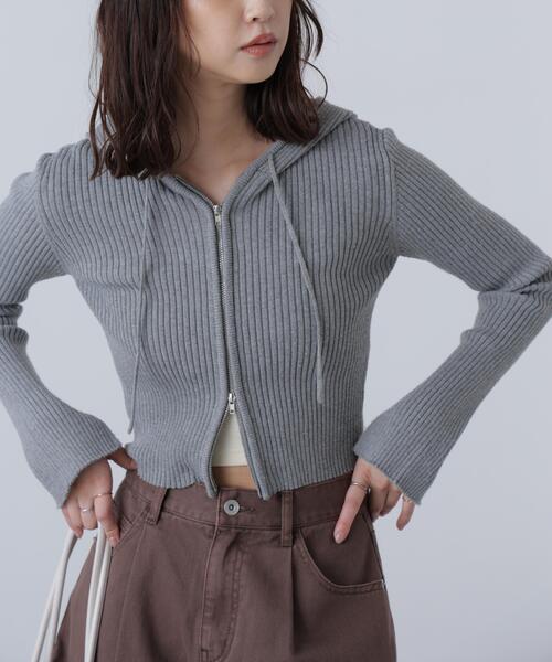 FREE'S MART（フリーズマート）の「◇配色リブショート丈ニットパーカー（ニット/セーター・レディース・グレー/ブラウン/ベージュ・FREE）」の6枚目の写真