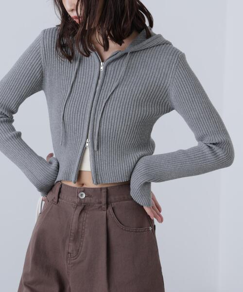 FREE'S MART（フリーズマート）の「◇配色リブショート丈ニットパーカー（ニット/セーター・レディース・グレー/ブラウン/ベージュ・FREE）」の8枚目の写真