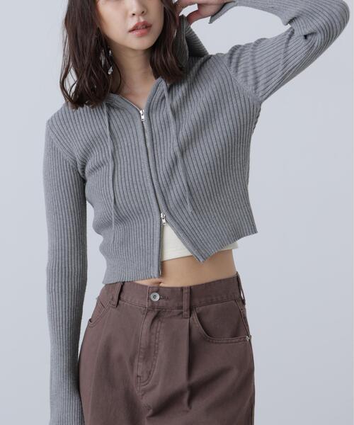 FREE'S MART（フリーズマート）の「◇配色リブショート丈ニットパーカー（ニット/セーター・レディース・グレー/ブラウン/ベージュ・FREE）」の10枚目の写真