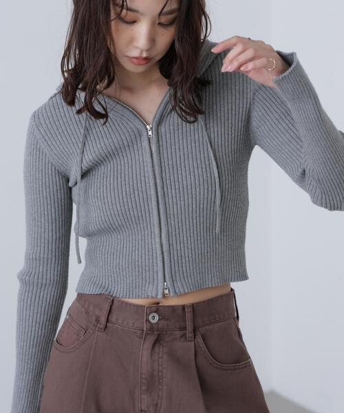 FREE'S MART（フリーズマート）の「◇配色リブショート丈ニットパーカー（ニット/セーター・レディース・グレー/ブラウン/ベージュ・FREE）」の11枚目の写真