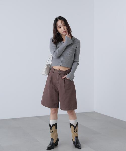 FREE'S MART（フリーズマート）の「◇配色リブショート丈ニットパーカー（ニット/セーター・レディース・グレー/ブラウン/ベージュ・FREE）」の14枚目の写真