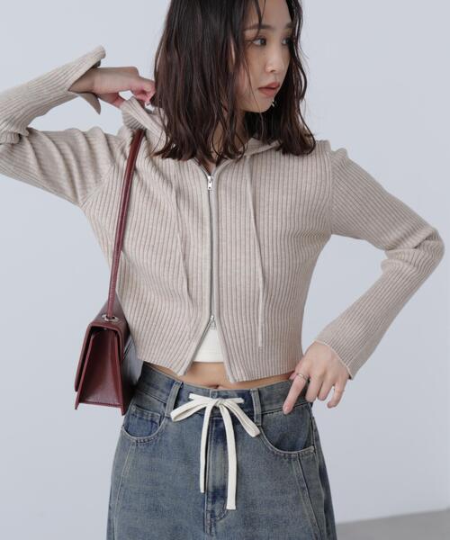 FREE'S MART（フリーズマート）の「◇配色リブショート丈ニットパーカー（ニット/セーター・レディース・グレー/ブラウン/ベージュ・FREE）」の22枚目の写真