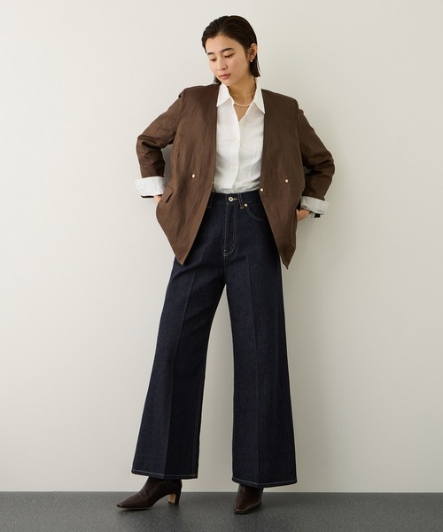 ROPE'（ロペ）の「【KUROKI(クロキ)】センタープレスイージーワイドデニムパンツ/イージーケア・セットアップ対応（デニムパンツ・レディース・ブルー系その他6/ネイビー・38/36）」の5枚目の写真