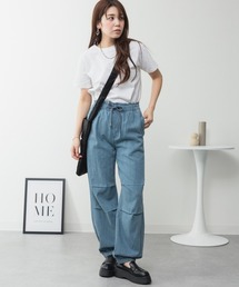 M-4L リラックスワイドパラシュートデニムパンツ