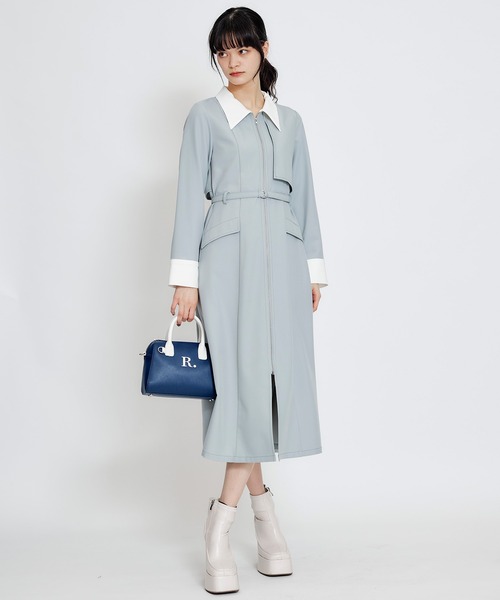 REDYAZEL(レディアゼル)の「フロントZIPバイカラーロングシャツワンピース(ワンピース・レディース・グリーン/サックスブルー/ネイビー・MEDIUM/SMALL)」の1枚目の写真