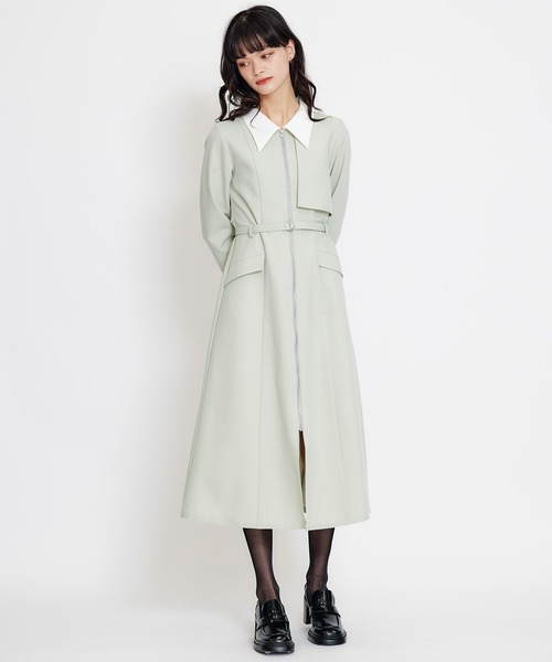 REDYAZEL(レディアゼル)の「フロントZIPバイカラーロングシャツワンピース(ワンピース・レディース・グリーン/サックスブルー/ネイビー・MEDIUM/SMALL)」の2枚目の写真