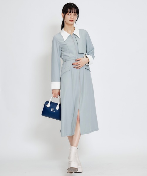 REDYAZEL(レディアゼル)の「フロントZIPバイカラーロングシャツワンピース(ワンピース・レディース・グリーン/サックスブルー/ネイビー・MEDIUM/SMALL)」の14枚目の写真