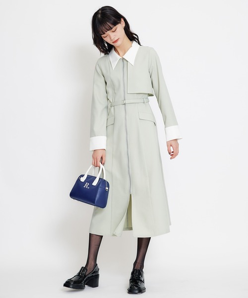 REDYAZEL(レディアゼル)の「フロントZIPバイカラーロングシャツワンピース(ワンピース・レディース・グリーン/サックスブルー/ネイビー・MEDIUM/SMALL)」の5枚目の写真