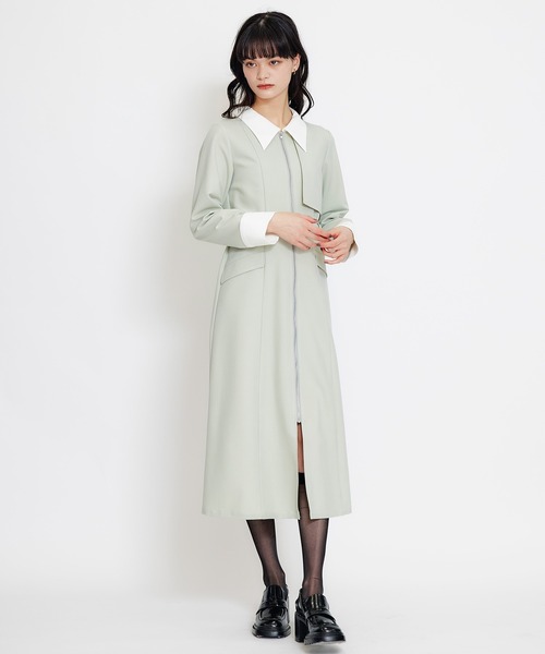 REDYAZEL(レディアゼル)の「フロントZIPバイカラーロングシャツワンピース(ワンピース・レディース・グリーン/サックスブルー/ネイビー・MEDIUM/SMALL)」の6枚目の写真