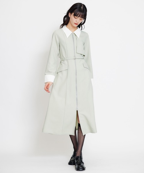REDYAZEL(レディアゼル)の「フロントZIPバイカラーロングシャツワンピース(ワンピース・レディース・グリーン/サックスブルー/ネイビー・MEDIUM/SMALL)」の7枚目の写真