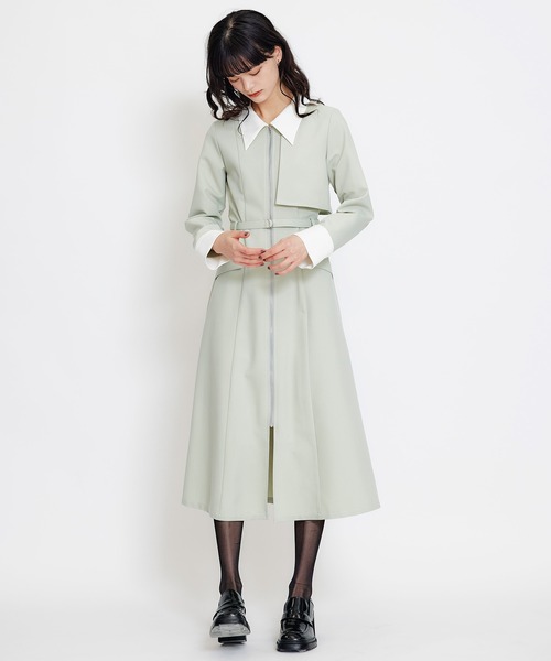 REDYAZEL(レディアゼル)の「フロントZIPバイカラーロングシャツワンピース(ワンピース・レディース・グリーン/サックスブルー/ネイビー・MEDIUM/SMALL)」の8枚目の写真