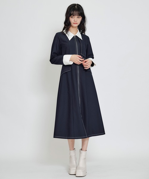 REDYAZEL(レディアゼル)の「フロントZIPバイカラーロングシャツワンピース(ワンピース・レディース・グリーン/サックスブルー/ネイビー・MEDIUM/SMALL)」の22枚目の写真