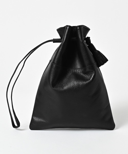 ADAM PATEK(アダムパテック)の「【ADAMPATEK/アダムパテック】water repellent leather mini drawstring bag/撥水レザーミニ巾着バッグ(ハンドバッグ・メンズ・ブラック・FREE)」の2枚目の写真