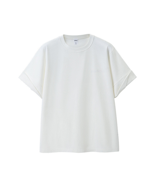 BUTTON SEOUL(ボタンソウル)の「ナチュラルワイドカフスコットンエンボオーバーサイズTシャツ(ホワイト/ライトグレー/ブラック)(Tシャツ/カットソー・メンズ・ホワイト/ブラック/ライトグレー・M(48)/L(50)/XL)」の2枚目の写真