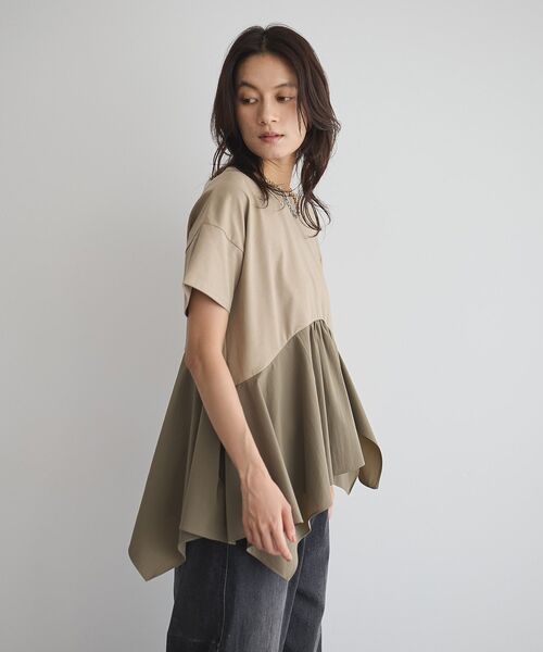 GARAGE OF GOOD CLOTHING（ガレージオブグッドクロージング）の「異素材MIXアシメドレーププルオーバー（Tシャツ/カットソー・レディース・カーキ/ブラック/ライトグレー・FREE）」の6枚目の写真